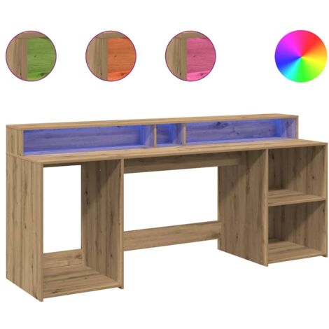 vidaXL Scrivania con LED Rovere Artigianale 200x55x91 cm in Truciolato