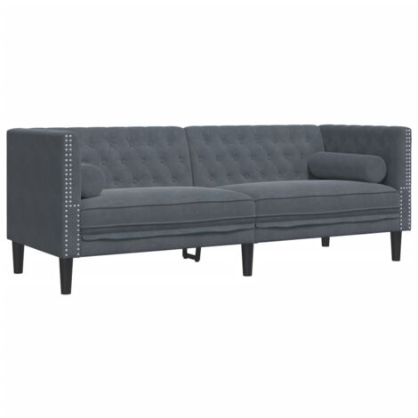 vidaXL Divano Chesterfield con Rinforzi 3 Posti Grigio Scuro Velluto