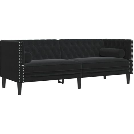 vidaXL Divano Chesterfield con Rinforzi 3 Posti Nero in Velluto