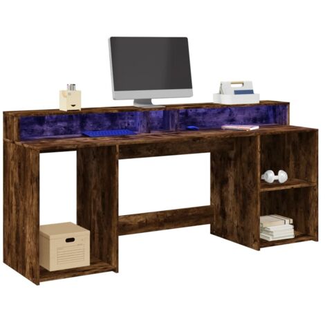 vidaXL Scrivania con Luci LED Rovere Fumo 200x55x91 cm in Truciolato