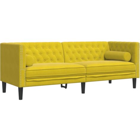 vidaXL Divano Chesterfield con Rinforzi 3 Posti Giallo in Velluto