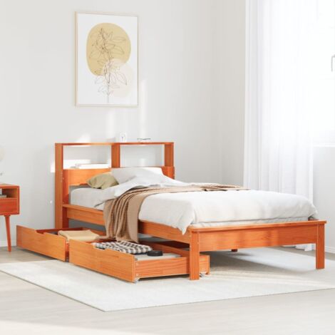 Letto Libreria senza Materasso Marrone Cera 100x200 cm in Pino vidaXL (1/5)