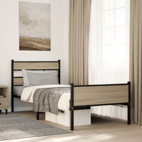VidaXL Giroletto 160x200cm In Truciolato Rovere Sonoma, Senza Materasso: Struttura In Acciaio, Testiera E Spazio Extra Per Riporre