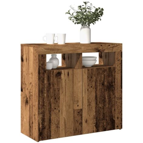 vidaXL Credenza con Luci LED Legno Antico 80x35x75 cm in Truciolato