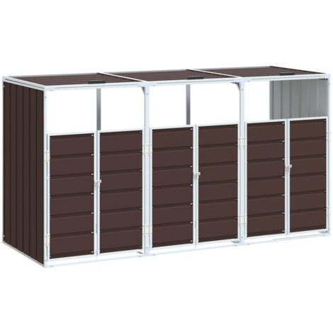 vidaXL Copribidone con Ruote per 3 Bidoni Marrone 216x81x115cm Acciaio