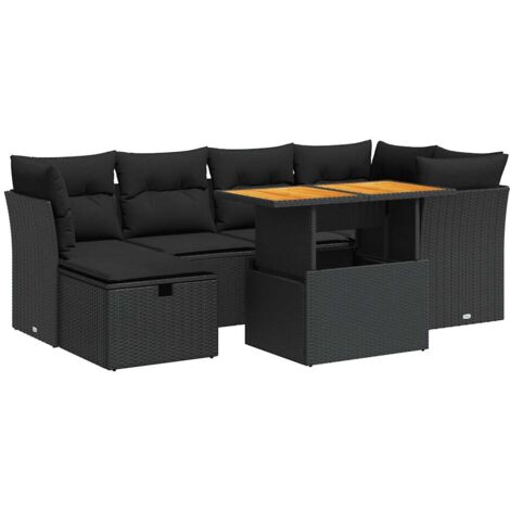 Set Divani da Giardino con Cuscini 7pz Nero Polyrattan Acacia vidaXL (1/5)