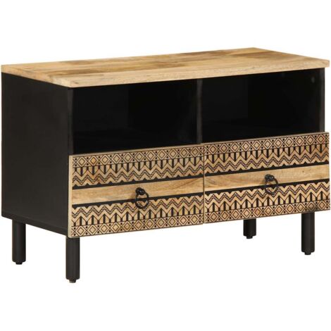 vidaXL Mobile Porta TV Nero 70x33,5x46 cm Legno Massello Mango Grezzo