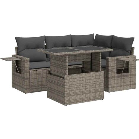 vidaXL Set Divano da Giardino 5 pz con Cuscini Grigio in Polyrattan