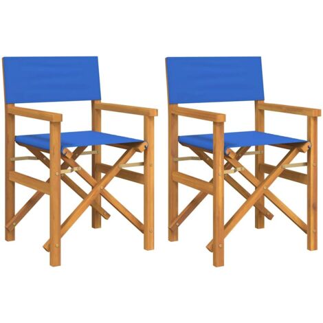 vidaXL Sedie da Regista Pieghevoli 2 pz Blu in Legno Massello di Teak