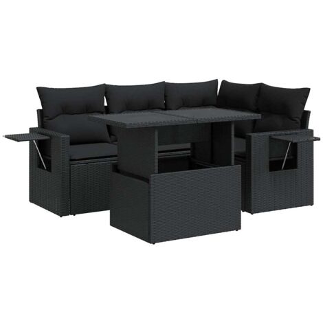 Set Divani da Giardino 5 pz con Cuscini in Polyrattan Nero vidaXL