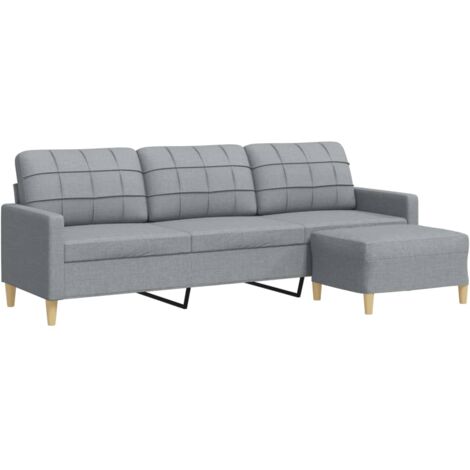 vidaXL Divano a 3 Posti con Poggiapiedi Grigio Chiaro 210cm in Tessuto