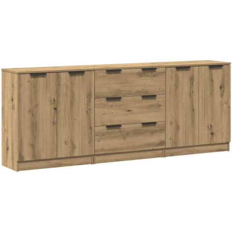 vidaXL Credenze 3 pz Rovere Artigianale 60x30x70 cm Legno Multistrato