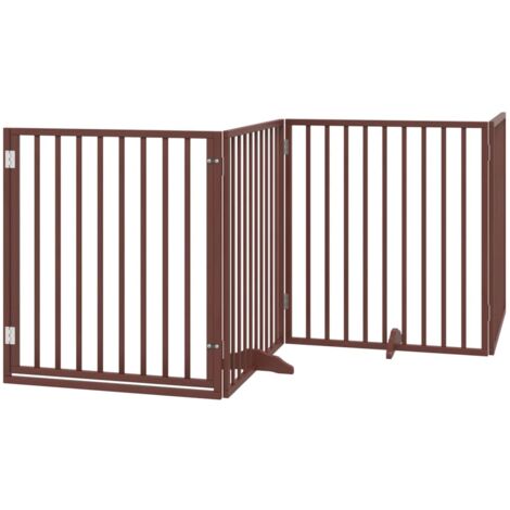 vidaXL Cancelletto per cani con porta pieghevole 4 pannelli marrone 320 cm in legno di pioppo