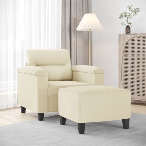 vidaXL Poltrona con Poggiapiedi Crema 60 cm in Similpelle