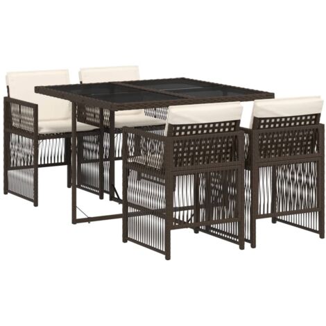 vidaXL Set da Pranzo da Giardino 5pz con Cuscini in Polyrattan Marrone (1/5)