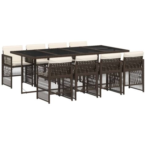 vidaXL Set da Pranzo da Giardino 9pz con Cuscini Marrone in Polyrattan