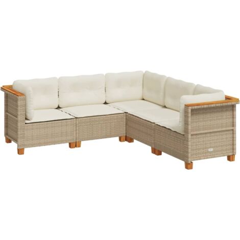 vidaXL Set Divano da Giardino 5 pz con Cuscini Beige in Polyrattan