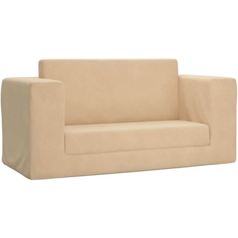 vidaXL Divano Letto per Bambini a 2 Posti Crema in Morbido Peluche