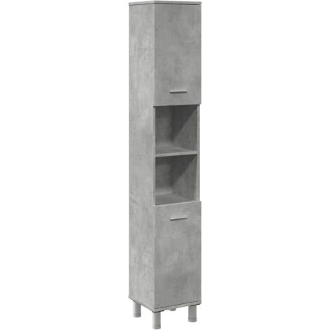 vidaXL Mobile da Bagno Grigio Cemento 30x30x179 cm Legno Multistrato