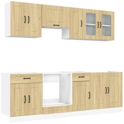Set Mobili Cucina VidaXL 8 Pezzi - Legno Multistrato Bianco, Con Piedini Regolabili | Modulo Cucina Moderna