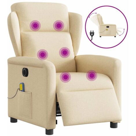 vidaXL Poltrona Reclinabile Massaggiante Elettrica Crema in Tessuto