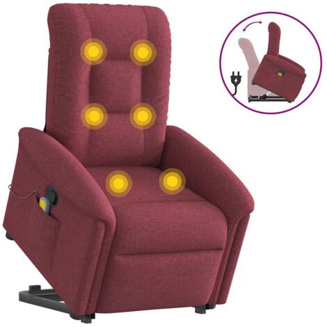 vidaXL Poltrona Alzapersona Massaggio Reclinabile Rosso Vino Tessuto (1/5)