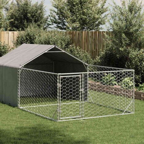 vidaXL Cuccia per Cani da Esterno con Recinto 7x2x1,5m Acciaio Zincato