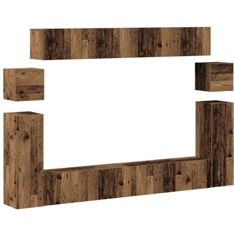vidaXL Set Mobile TV 8 pz Montato a Parete Legno Antico in Truciolato (1/5)