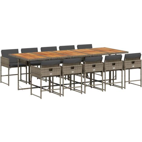 vidaXL Set da Pranzo da Giardino 11pz con Cuscini in Polyrattan Grigio