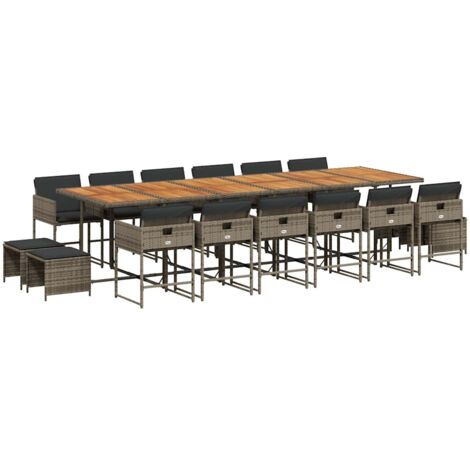 vidaXL Set da Pranzo da Giardino 17pz con Cuscini Grigio in Polyrattan