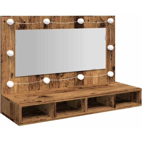 vidaXL Mobile a Specchio con LED Legno Antico 90x31,5x62 cm