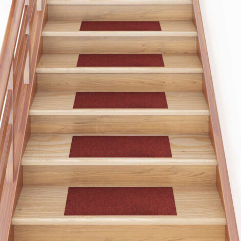 vidaXL Tappetini per scale autoadesivi 30 pz 60x25 cm Bordeaux Rosso Rettangolari (1/5)