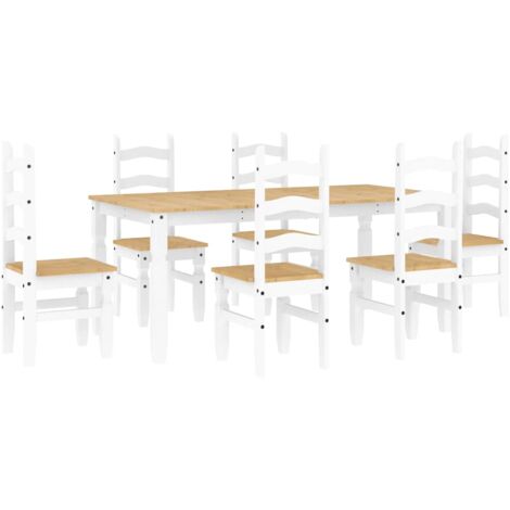 Set da Pranzo 7 pz PANAMA Bianco in Legno Massello di Pino vidaXL (1/5)