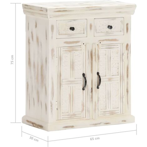 Credenza Bianca 65x30x75 cm in Legno Massello di Mango vidaXL