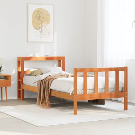 vidaXL Giroletto con Testiera Marrone Cera 100x200 cm Massello Pino (1/5)