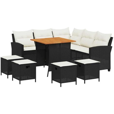 vidaXL Set Divani da Giardino 6 pz con Cuscini Forma L Polyrattan Nero