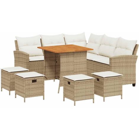 vidaXL Set Divano da Giardino 6 pz con Cuscini a L Beige in Polyrattan