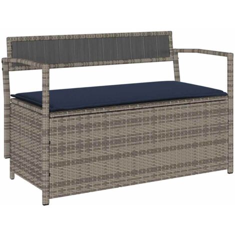 vidaXL Panca Portaoggetti da Giardino con Cuscino Grigio in Polyrattan