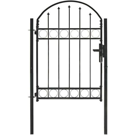 Cancello per recinzione ASSEN con parte superiore ad arco in acciaio 102x125 cm Nero vidaXL (1/7)