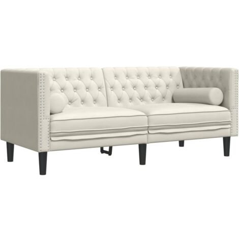 vidaXL Divano Chesterfield con Rinforzi 2 Posti Crema in Velluto