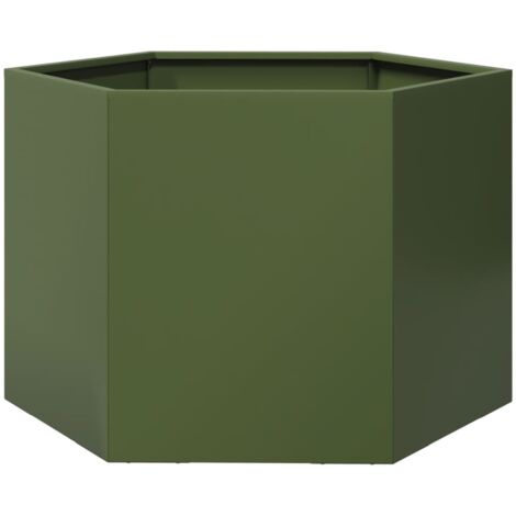 vidaXL Fioriera da Giardino Verde Oliva Esagono 69x60x45 cm in Acciaio