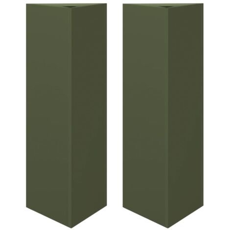 vidaXL Fioriere 2 pz Verde Oliva Triangolari 30x26x75 cm in Acciaio