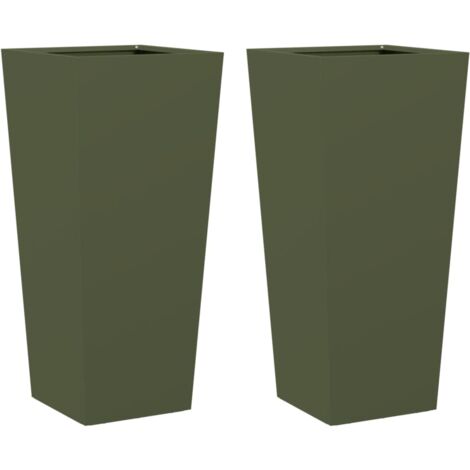 vidaXL Fioriere da Giardino 2 pz Verde Oliva 35x35x75 cm in Acciaio