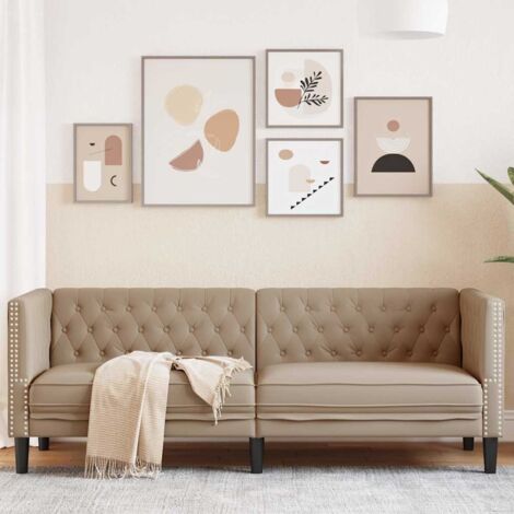 vidaXL Poltrona Chesterfield a 3 Posti Cappuccino in Similpelle