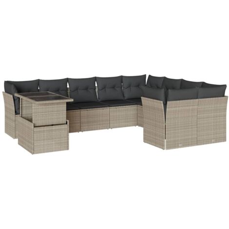 vidaXL Set Divano Giardino 10 pz con Cuscini Grigio Chiaro Polyrattan (1/5)