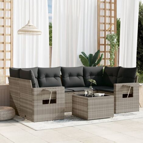 vidaXL Set Divani da Giardino 7pz con Cuscini Grigio Chiaro Polyrattan (1/3)