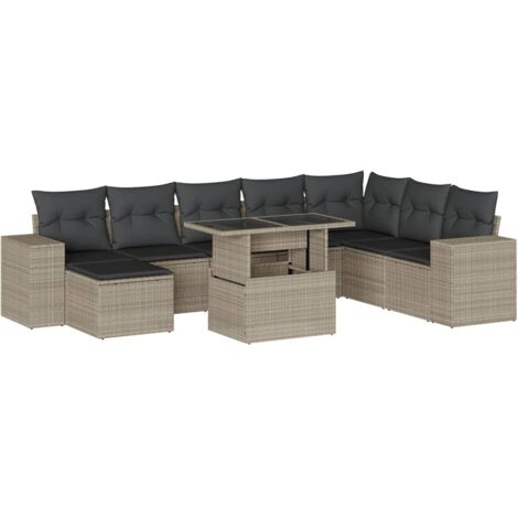 Set Divano da Giardino 9pz con Cuscini Grigio Chiaro Polyrattan vidaXL (1/5)
