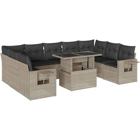 Set Divano Giardino 10 pz con Cuscini Grigio Chiaro Polyrattan vidaXL (1/5)