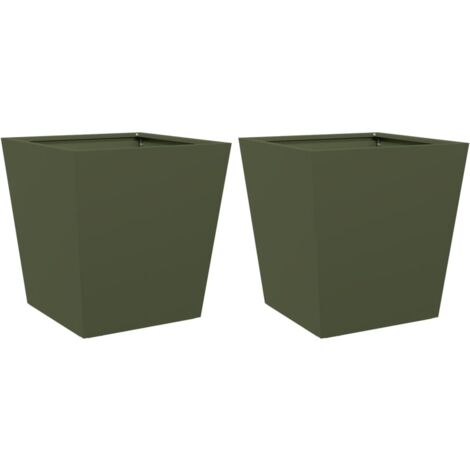vidaXL Fioriere da Giardino 2 pz Verde Oliva 40x40x40 cm in Acciaio