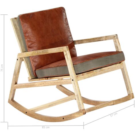 Sedia a Dondolo Marrone in Vera Pelle e Legno Massello di Mango vidaXL